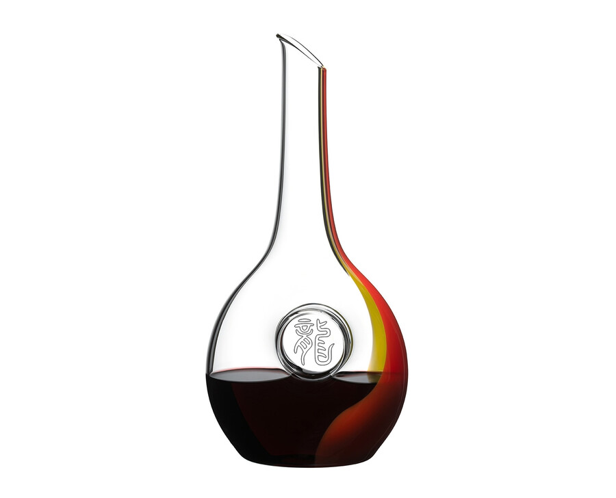 decanter riedel con drago dello zodiaco cinese - rossogiallo